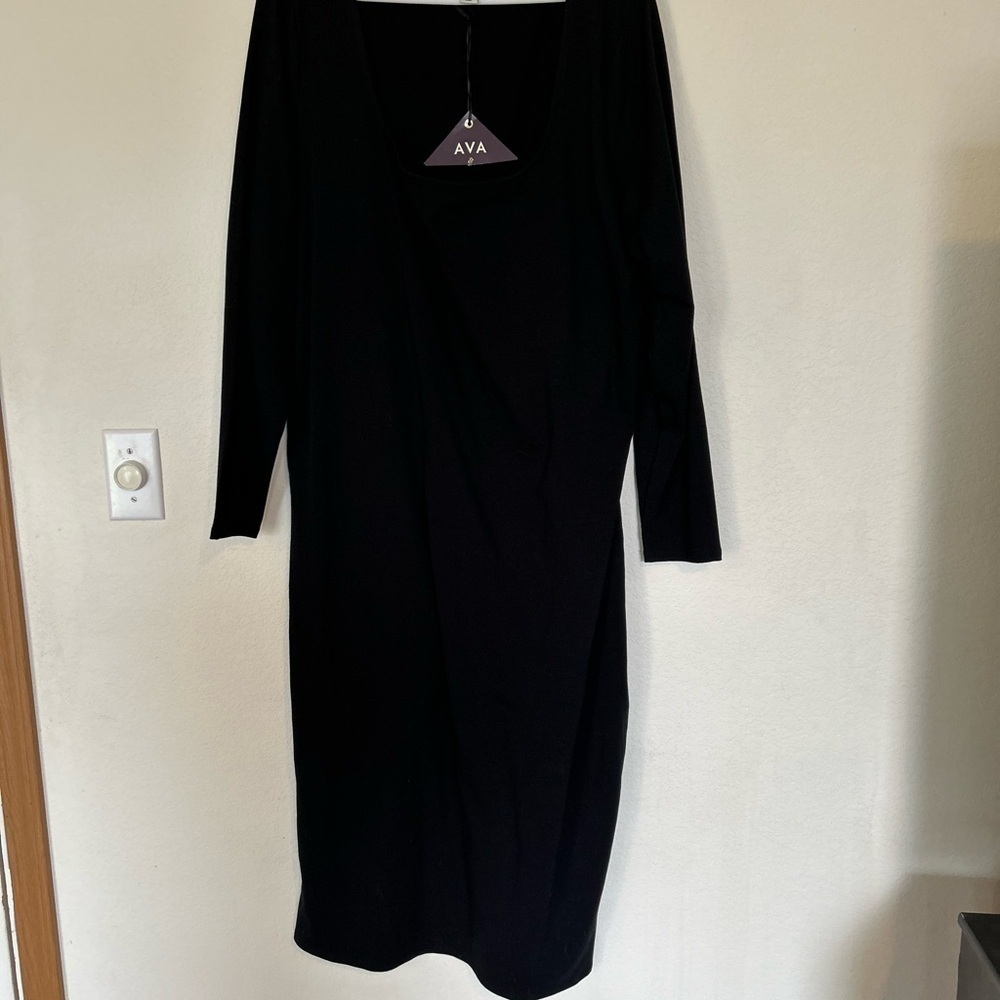NWT Ava & Viv Dress Womens Size 2x Midi Black Scoop Neck
